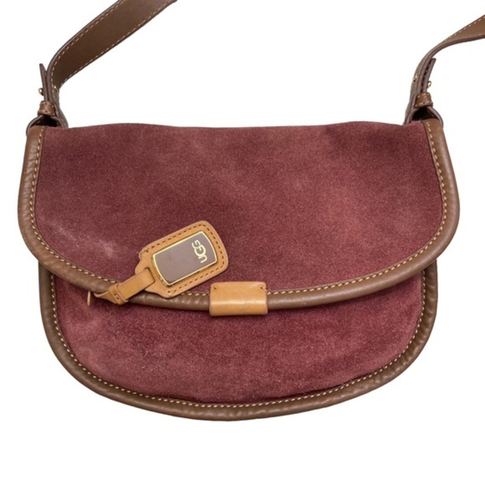 Ugg burgandy suede & brown leather messenger bag